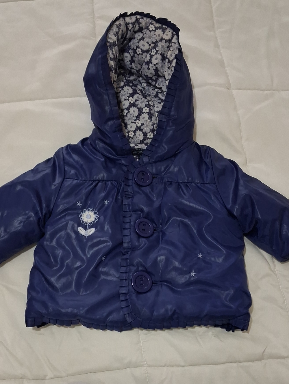 Ipumpkin patch Purple Hooded Puffer Jacket with Floral Lining Sz 3-6 Months